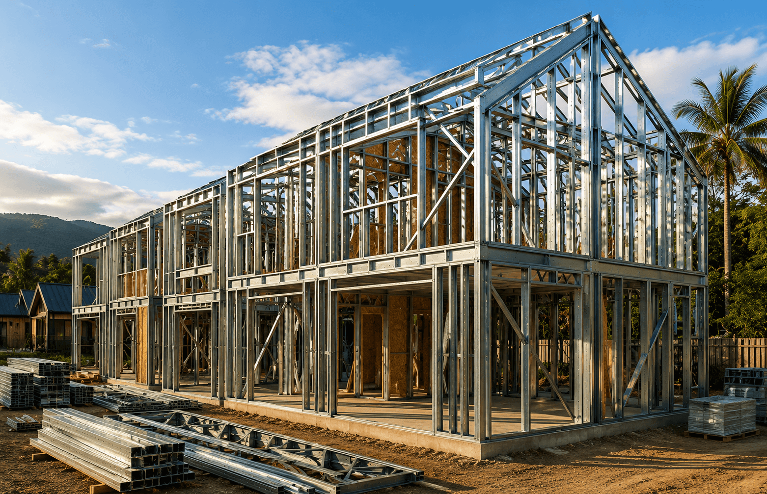 Obra em Light Steel Framing usada para ilustrar que a comparação de custos deve considerar escopo equivalente e condições reais de execução.