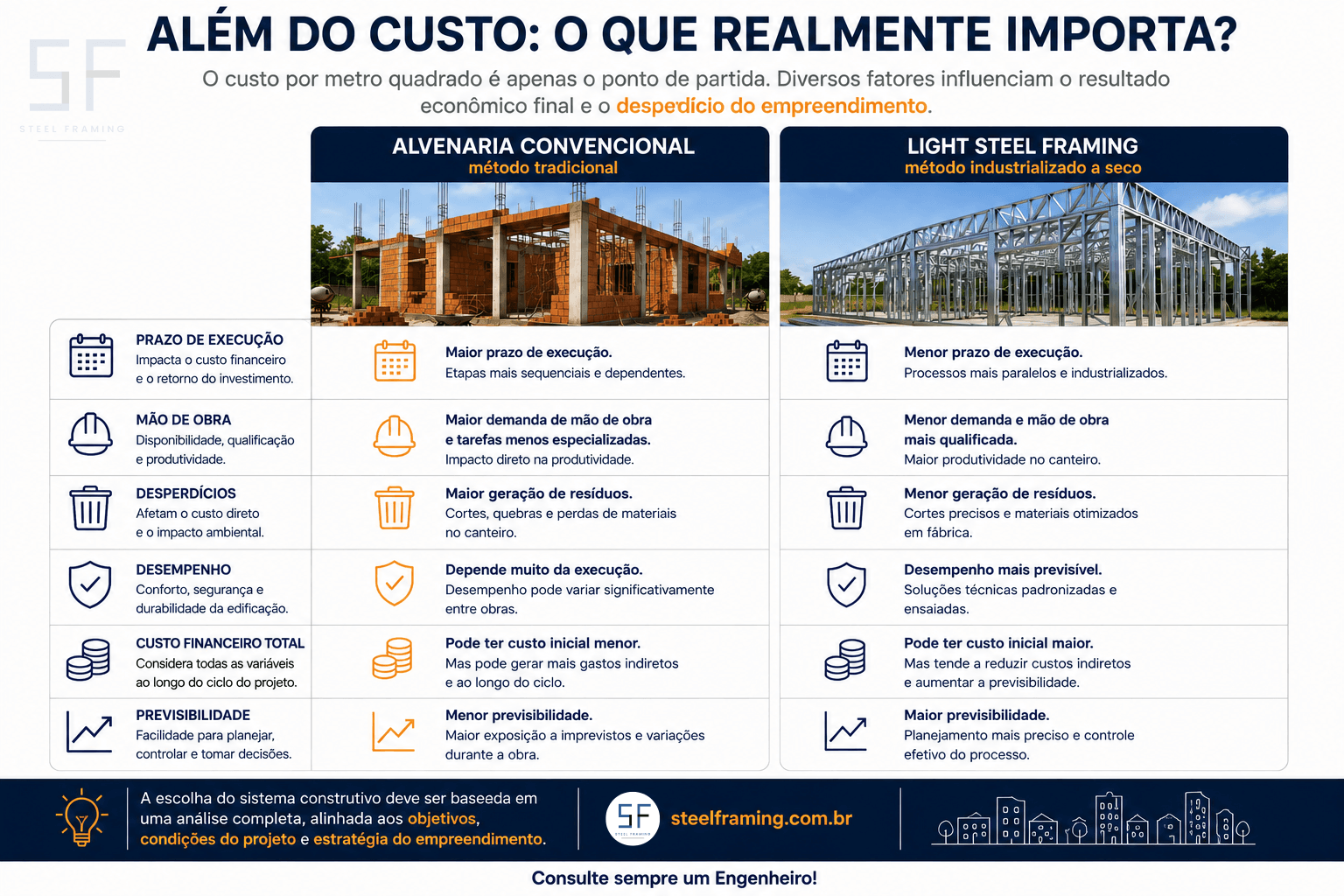 Fatores da comparação econômica entre Steel Framing e construção convencional