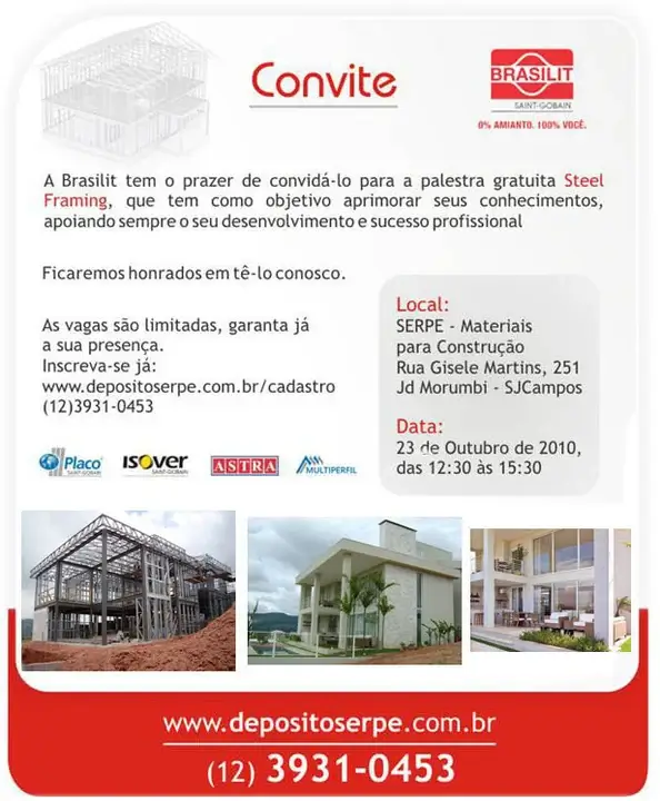 Miniatura do convite da palestra de Steel Framing realizada na Serpe em 2010.