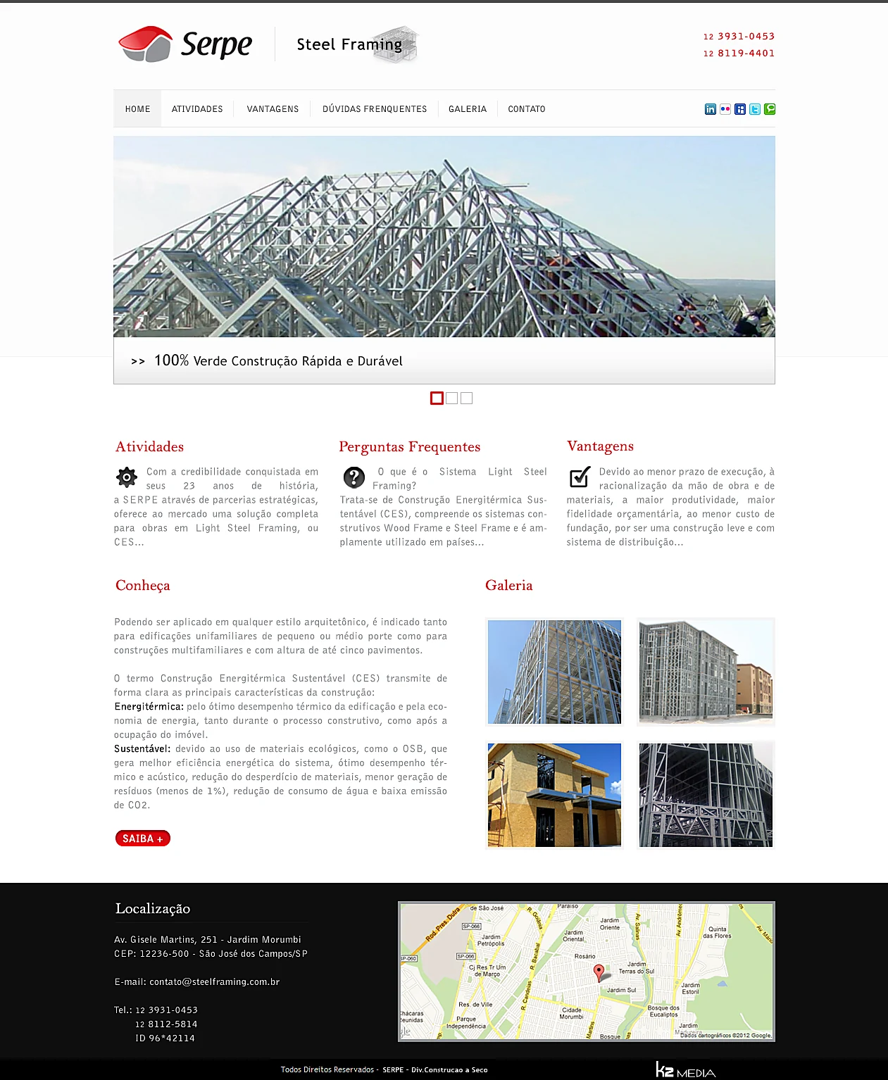Captura histórica do primeiro steelframing.com.br ligado à Serpe.