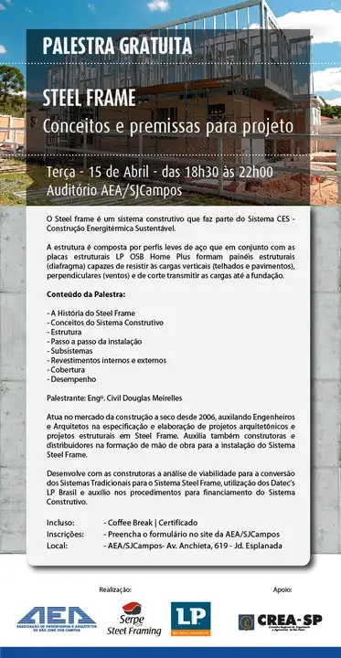 Miniatura do convite da palestra de Steel Frame de abril de 2014.